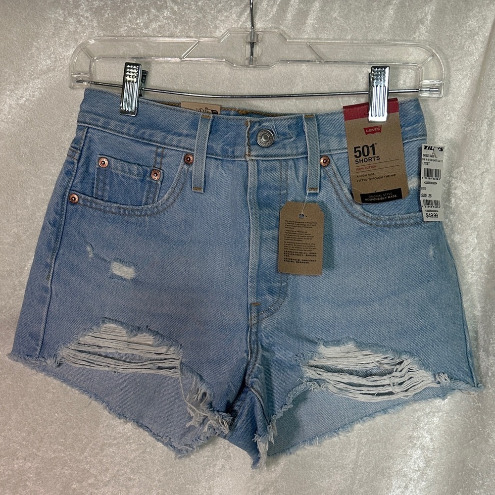Levi's Light Blue Distressed Jean Shorts
